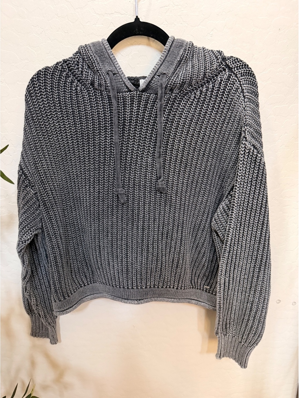 PINK pullover acid gray knit hoodie